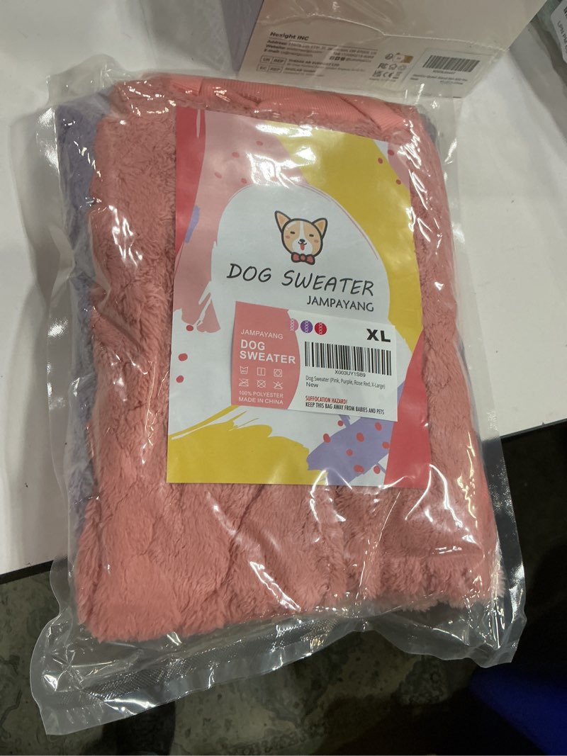 Condition photo showing New/Like New for dog sweater, 3 pack dog sweaters for small dogs or cats, girl or boy, warm dog clothes shirt coat for winter christmas (pink, purple, rose red, x-large) x-large pink, purple, rose red