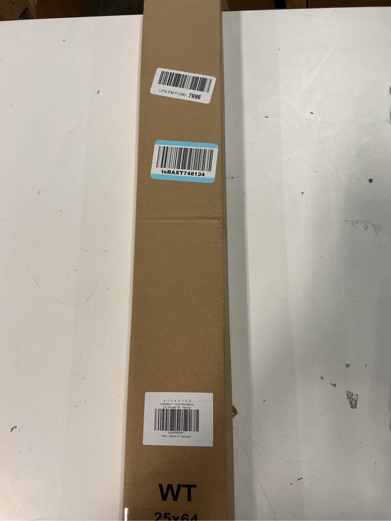 Condition photo showing New/Like New for lazblinds cordless white 1" room darkening vinyl mini blinds, 25" w x 64" h horizontal window blinds for home, cordless shades for indoor windows white 25"w x 64"h