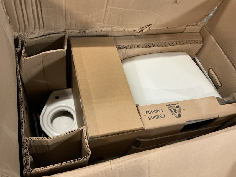 Condition photo showing New/Like New for aspirations 12 in. rough in 2-piece 1.28 gpf single flush elongated toilet with slow close seat in white