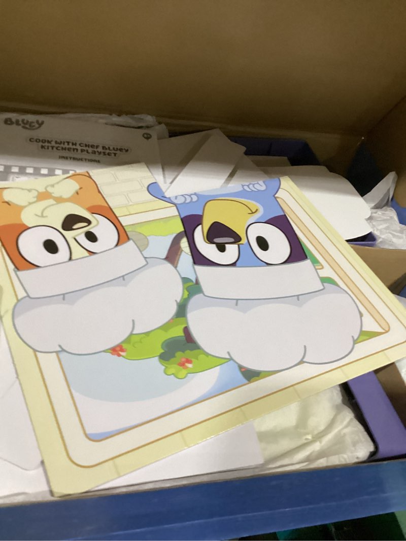 Condition photo showing Good Condition for Bluey Kitchen Play Set for Kids Ages 4-8, 3ft Tall Pretend Kitchen Playset Stove, Sink, Oven & 20+ Accessories Chef Hat, Kid Play Kitchen