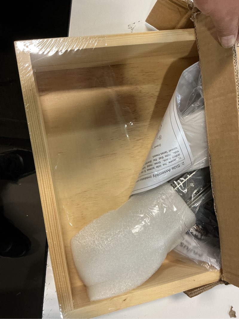 Condition photo showing Good Condition for 13”w x 21”d x 3”h soft close slide out wood drawer organizer for kitchen, (cabinet opening width>14.5 inches for bottom assembly, width= 14 inches for side assembly)
