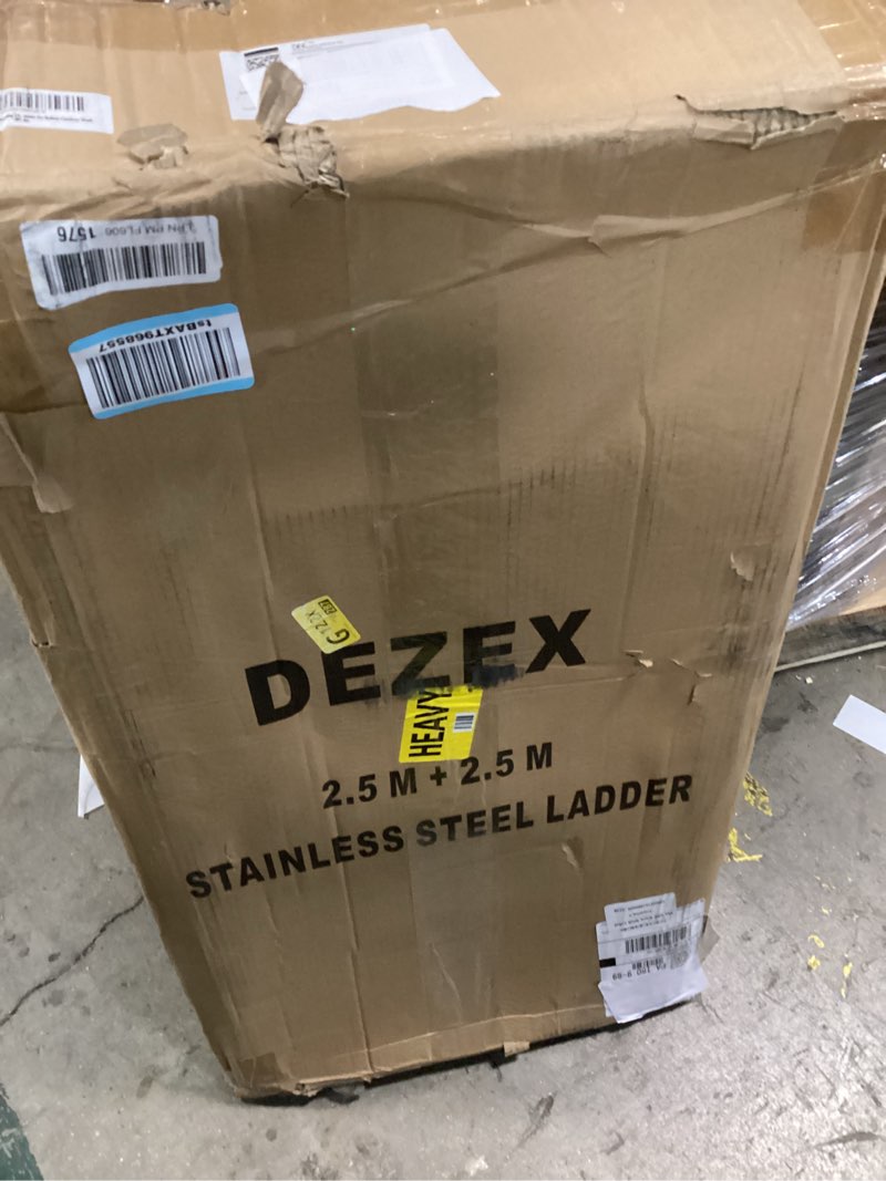 Condition photo showing New/Like New for A Frame Telescoping Ladder 16.5 FT Stainless Steel, 375lbs Capacity With Balance Bar and Movable Wheels, Multi-Purpose Collapsible for Indoor Outdoor Work 16.5 FT (A Frame) Stainless Steel