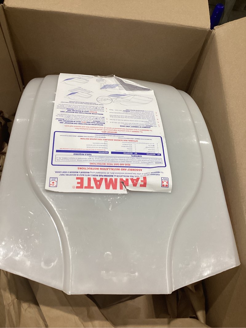 Condition photo showing As Is for maxxair fanmate 00-955001 fan/vent cover with ez clip hardware, constant airflow, super tough, white