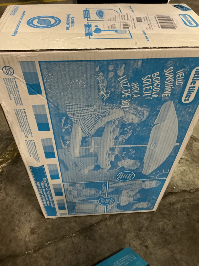 Condition photo showing New/Like New for little tikes easy store jr. picnic table with umbrella - blue / green blue/green junior