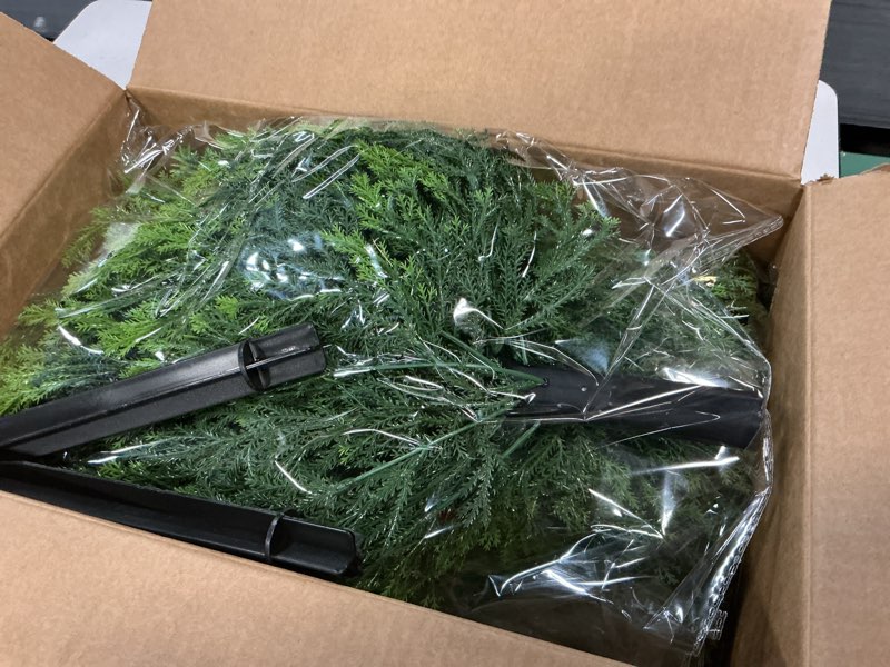 Condition photo showing New/Like New for Der Rose 23" Artificial Cedar Topiary Ball Trees with Ground Spike Set of 2 Outdoor Artificial Plants UV Resistant Artificial Shrubs Fake Bushes for Front Porch Garden Decor Cedar 2