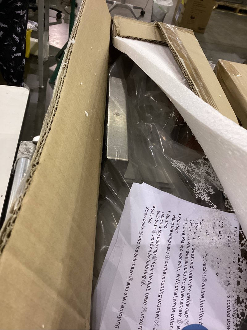 Condition photo showing As Is for EMONG Brushed Nickel Bathroom Light Fixtures, 4-Light Vanity Lights with Clear Glass Shade, Wall Sconces for Hallway, Farmhouse, Living Room, Kitchen AM-70050-4-SN