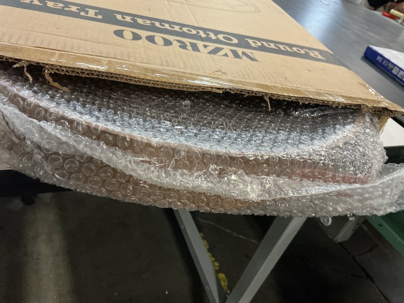 Condition photo showing New/Like New for Ottoman Tray with Handles, 20 Inches Round Large Tray for Ottoman Wooden Serving Tray Decorative Trays for Living Room Wooden Trays for Party, Dinner, Breakfast, Appetizers, Entertaining Guests Ottoman Tray With Leather Handles