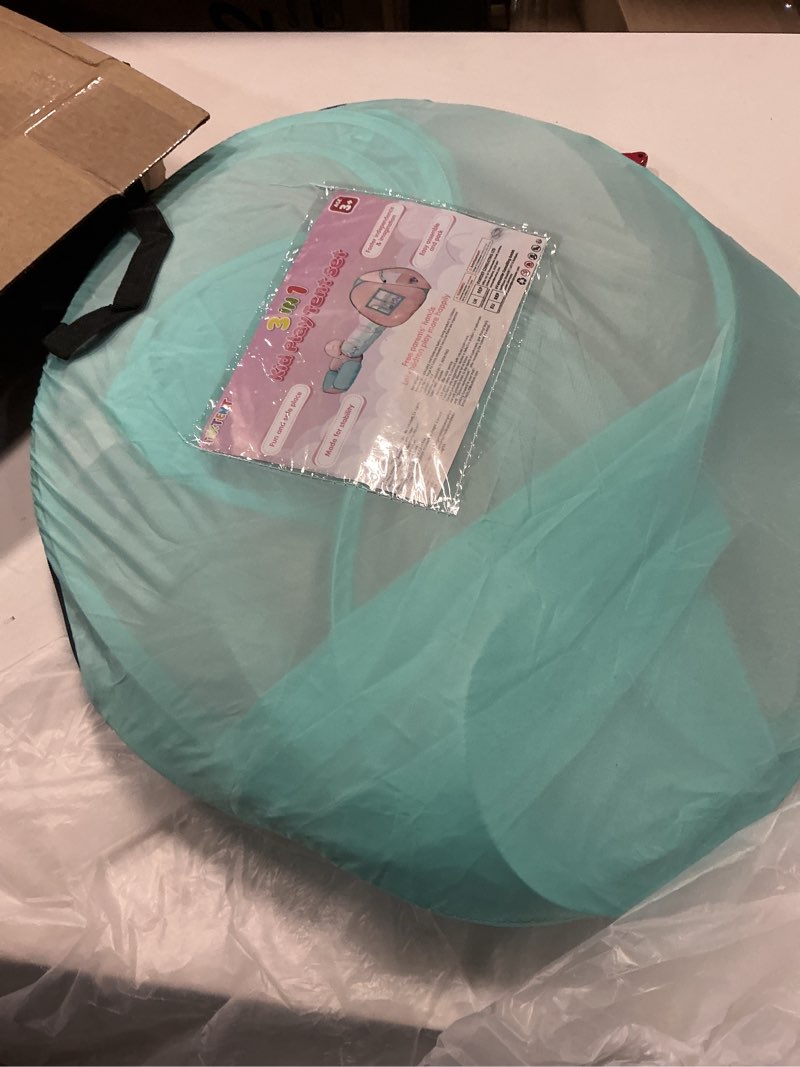Condition photo showing Good Condition for UTEX 3 in 1 Pop Up Play Tent with Tunnel, Ball Pit for Kids, Boys, Girls, Babies and Toddlers, Indoor/Outdoor Playhouse Pink/ Green & Ball Pit