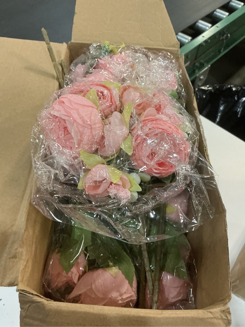 Condition photo showing Good Condition for 6 sets artificial peonies flower peony bouquet with galvanized metal pot silk fake peonies faux flower arrangements for wedding table centerpiece party home room (pink) pink 6