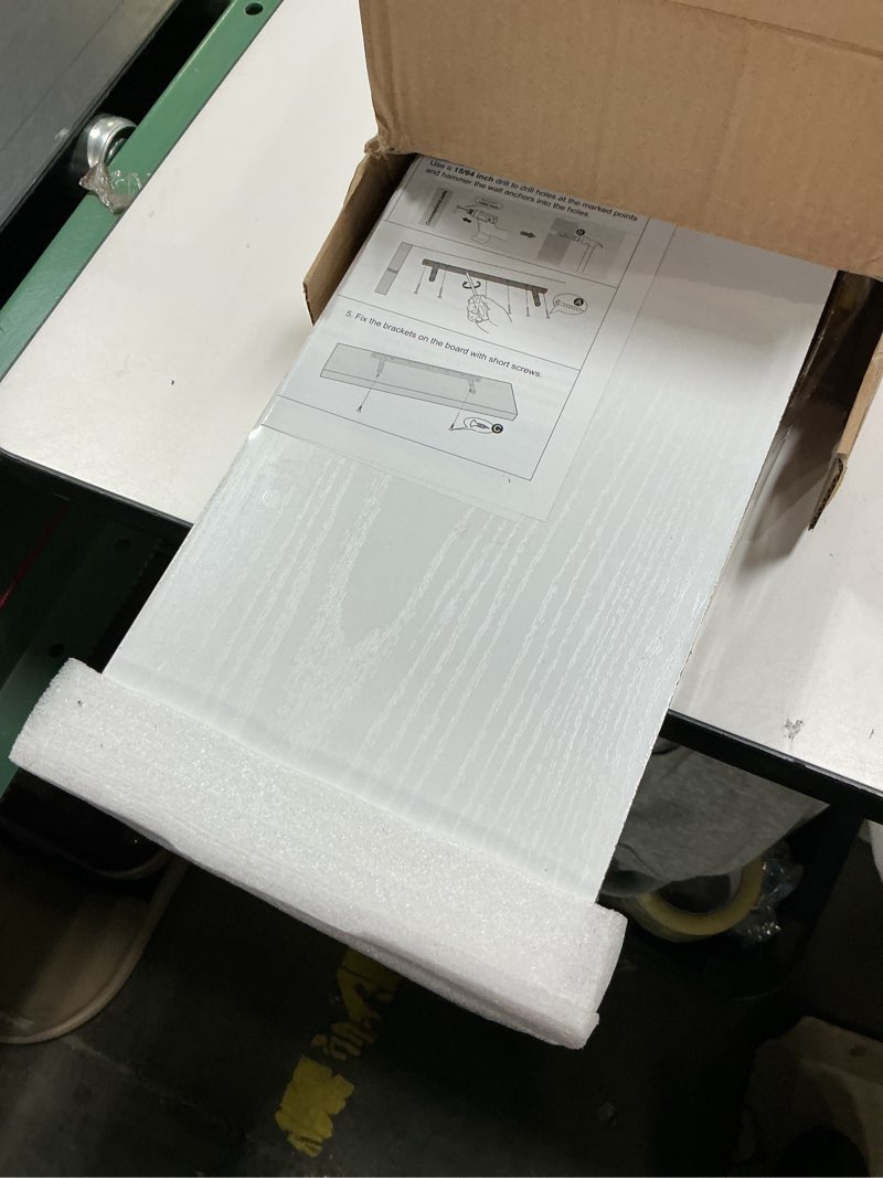 Condition photo showing New/Like New for Vivelove 12 Deep Floating Shelves for Wall, 24/36/48/55 Inch Shelves for Room Wall Mounted, 2" Thick Floating Shelf for Living Room Bedroom Bathroom Kitchen Laundry Room, Set of 2 White 35.4"W x 12"D x 2"H,Set of 2 White