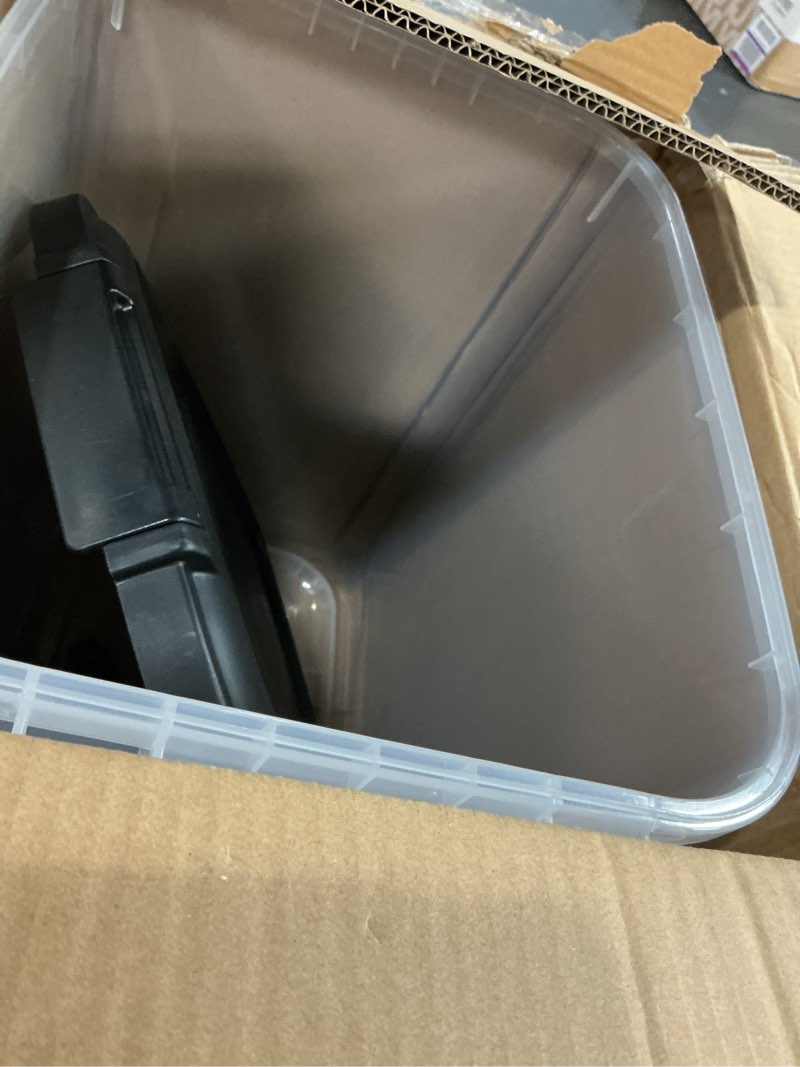 Condition photo showing As Is for amazon basics pet food storage container with wheels, bpa-free, detachable scoop, 30lbs capacity, reliable seal 30lbs 1