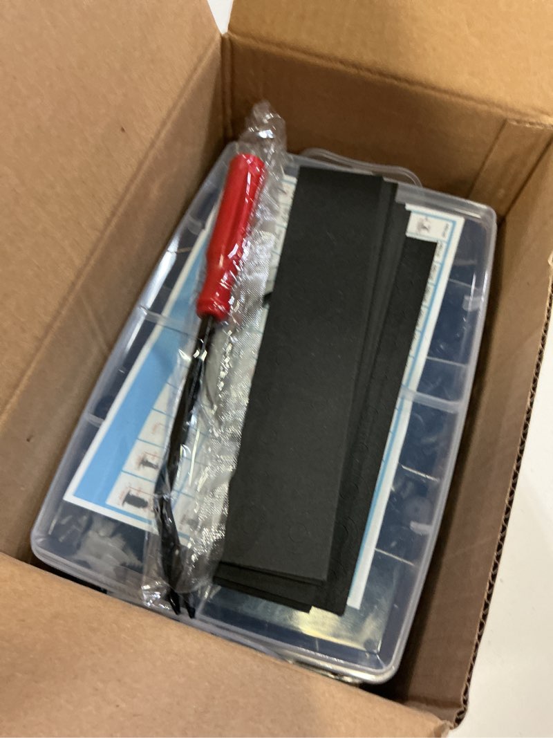 Condition photo showing New/Like New for 1501pcs universal auto body fastener kit - 54 sizes black nylon push pin rivets. 3-layer organizer box with trim removal tool for toyota ford gm bumper fender (1501pcs)