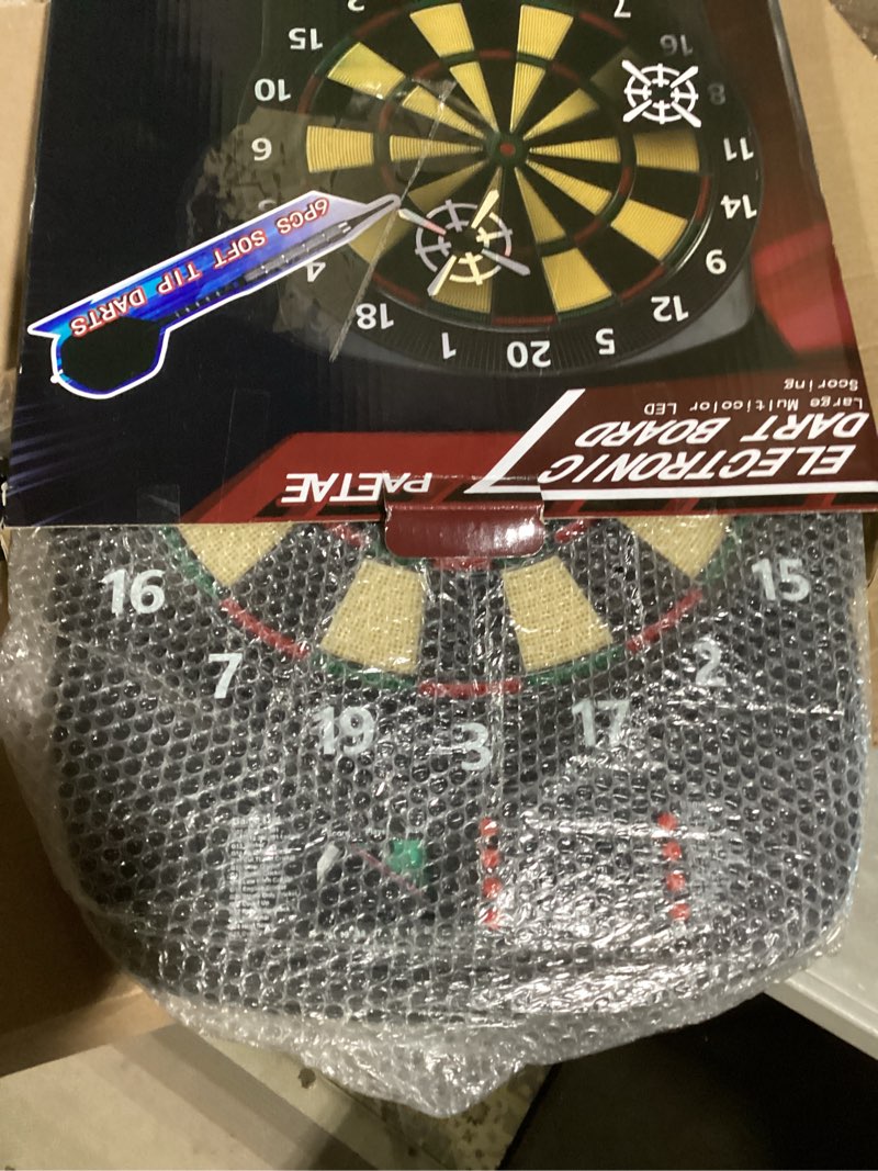 Condition photo showing Good Condition for Electronic Dart Board, Soft Tip Dartboard Set 40 Games, 427 Variants Digital Electric Dart Boards with Colorful LED, 6 Darts, 100 Tips, Power Adapter