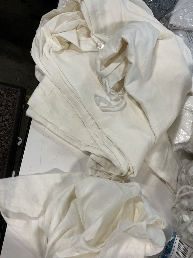Condition photo showing As Is for quince european linen deluxe bedding bundle, queen, ivory,set of 3