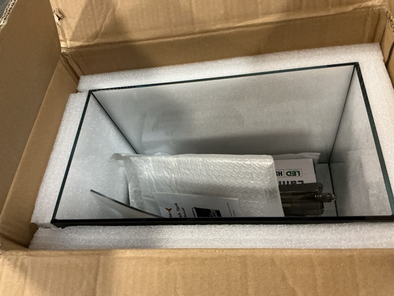 Condition photo showing item condition for 5 Gallon Fish Tank Aquarium Kit with Filter, Heater, LED Light with Timer, Siphon Vacuum Cleaner, Lid, Self-Cleaning Glass Rimless Betta Tank 5 gallon with heater