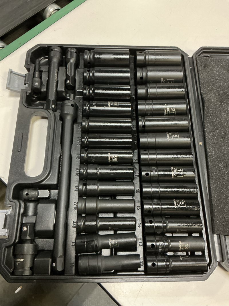Condition photo showing Good Condition for otloomtbt 32pcs 1/2" drive impact socket set - heavy duty industrial-grade deep sockets, metric/sae full set with extension bar, cr-v steel corrosion-resistant coating & premium storage case 32pcs 1/2" drive impact socket set (metric/sae)