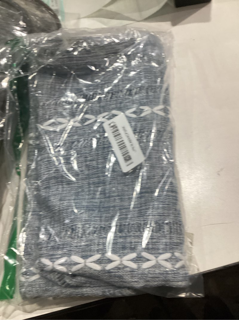 Condition photo showing Good Condition for NEWISHER Rustic Farmhouse Embroidered Small Square Tablecloth Hemstitched Striped Table Cloth Linen Texture Washable Dining Fabric Table Cover Kitchen Dining Home Decoration Blue and Grey 42x42 inch 42" x 42" (Square) Blue and Grey