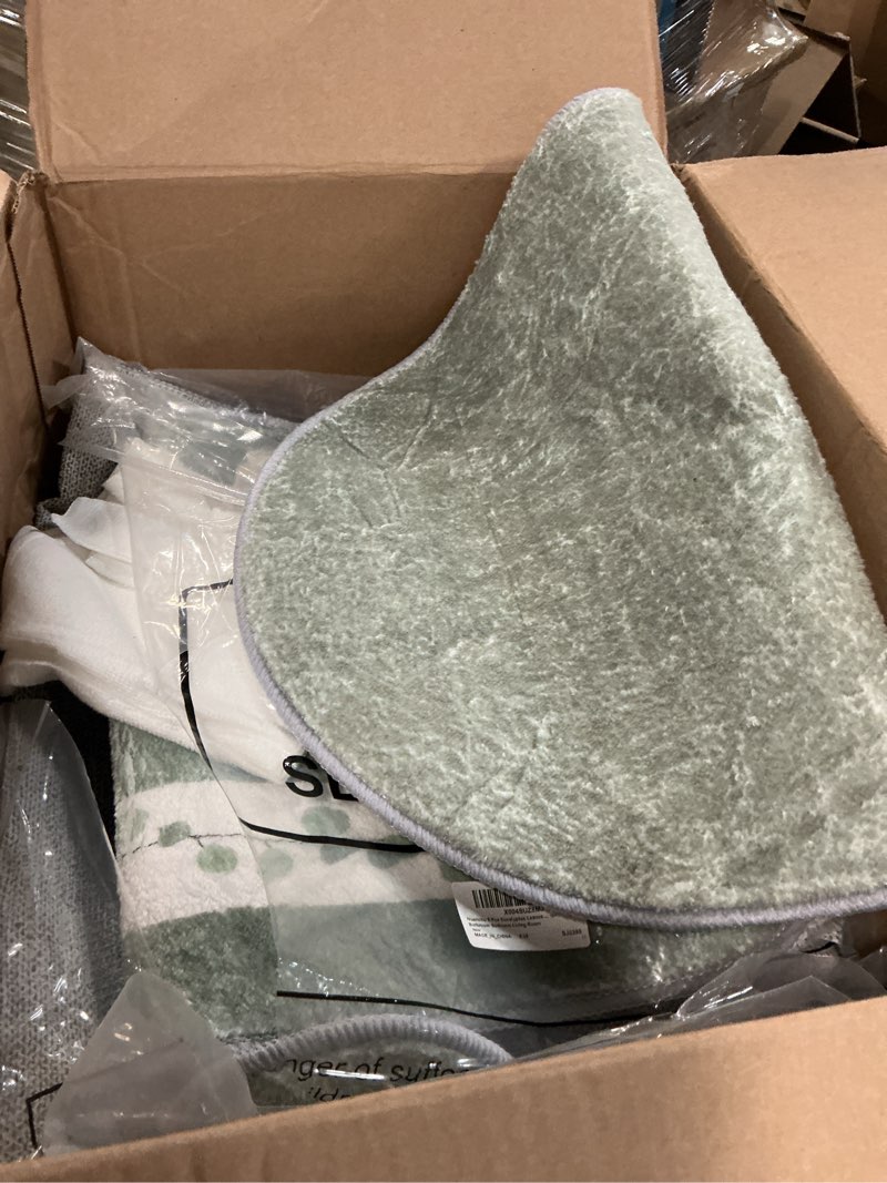 Condition photo showing Good Condition for nuanchu 6 pcs sage green bathroom rugs set with eucalyptus leaves hand flowers towels non slip u-shaped fresh toilet rug water absorption bath mat for bathroom bedroom living room green eucalyptus leaves