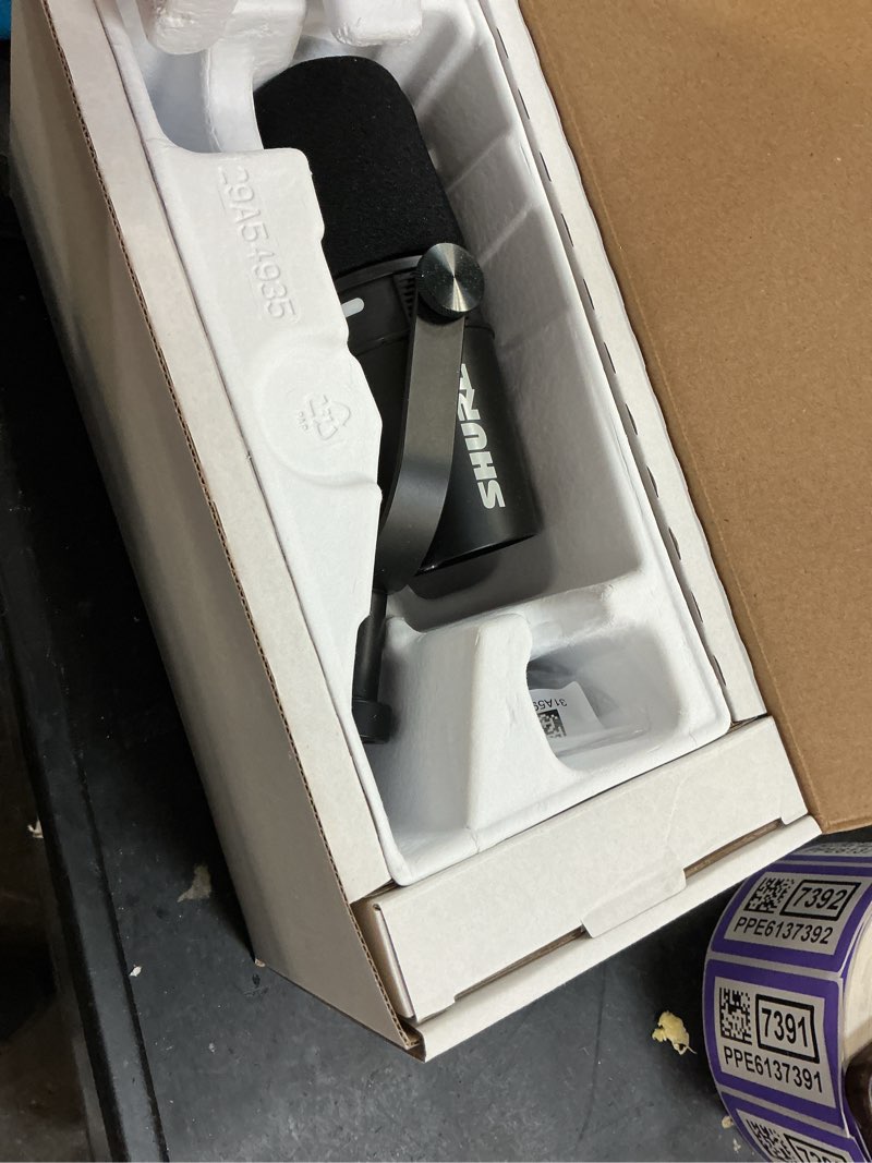 Condition photo showing Good Condition for shure mv7+ podcast dynamic microphone with stand. obs certified, enhanced audio, led touch panel, usb-c & xlr outputs, auto level mode, digital pop filter, podcasting, streaming, recording - black