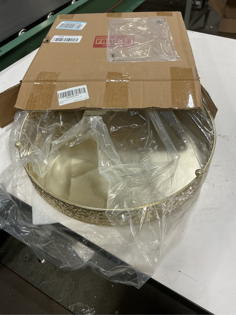 Condition photo showing Good Condition for cake stand, metal round cupcake dessert stand cake display holder for wedding party birthday baby showers anniversary (14‘’ gold) gold 14in