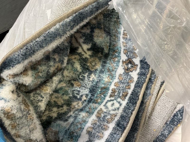 Condition photo showing As Is for OPPODREAM Thin Vintage Blue Area Rugs 5x7, 5 x 7 Retro Washable Rug Non Slip, Low-Pile Faux Wool Carpet, Distressed Navy Floor Mat for Living Room, Bedroom, Kitchen, Office, Dorm, Dinning Room Blue Rectangular 5' x 7' (Rectangular)