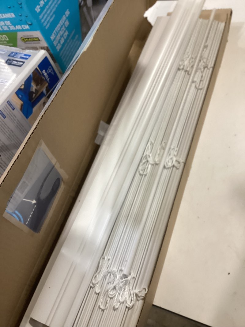 Condition photo showing Good Condition for allen + roth trim at home 2-in slat width 29-in x 64-in cordless white faux wood room darkening horizontal blinds