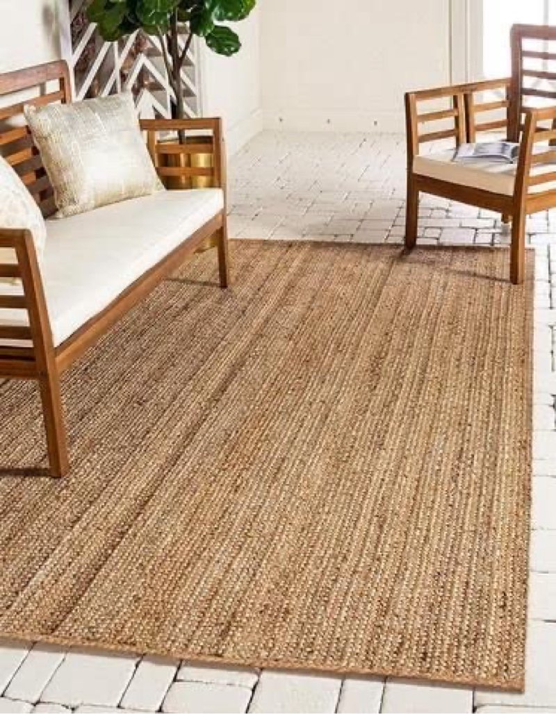 FRELISH DECOR Handwoven Jute Area Rug - 8x10 Feet Natural Yarn - Rustic Vintage Beige Braided Revers