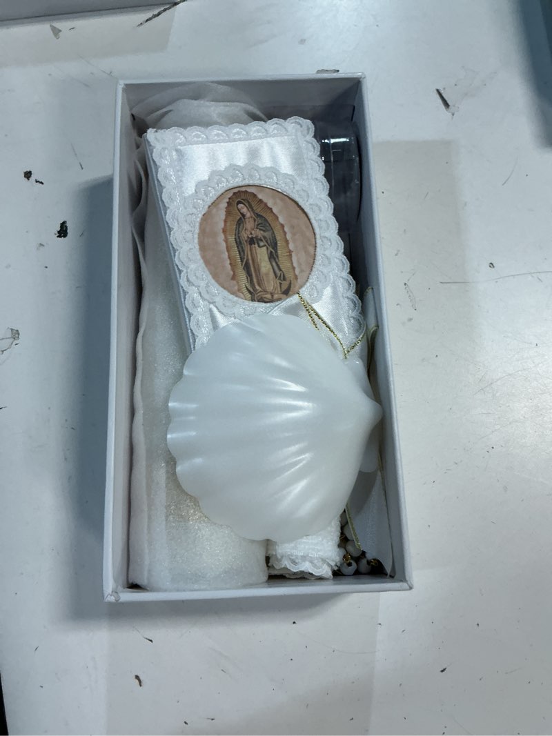 Condition photo showing New/Like New for Baptism Candle Set for Boys and Girls,5 PCS Baptism Kit Virgen De Guadalupe Catholic Candle,Towel,Shell,Rosary,Bible for Baptismal Christening First Communion Gift,Velas para Bautizo De Niño o Niña