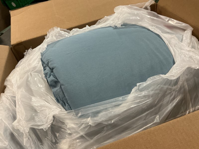 Condition photo showing As Is for Andency Greyish Blue Comforter Set Full Size, Boho Soft Warm Tufted Bedding Comforter Sets for Full Size Bed, 3 Pieces Aesthetic Chevron Farmhouse Cute Bohemian Textured Bed Set 06 - Greyish Blue Full (79"x90")