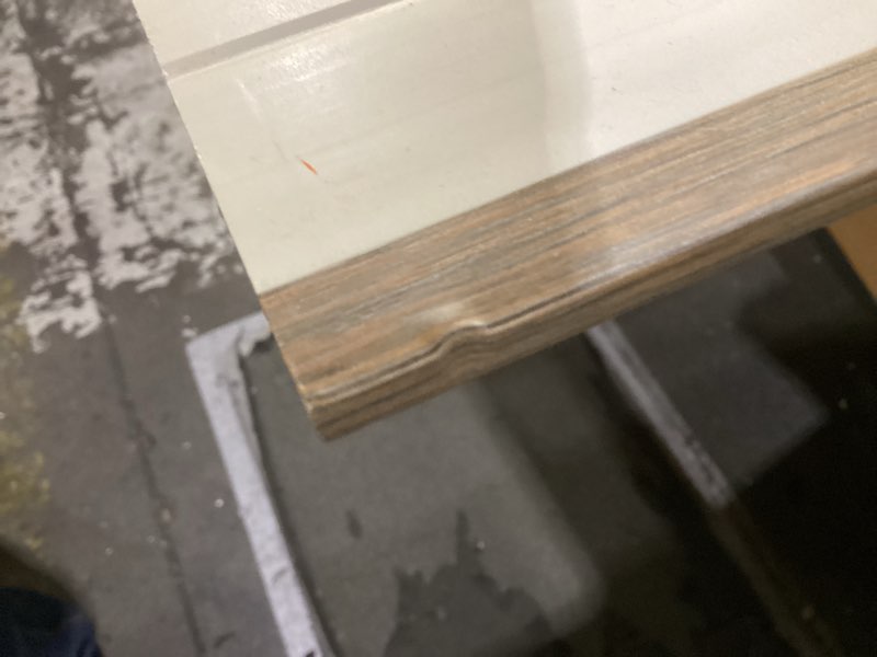 Condition photo showing As Is for A&A Surfaces Willrow Oak 1.25 in. T x 12.01 in. W x 47.24 in. L Stair Tread Hardwood Trim (2 Pieces/