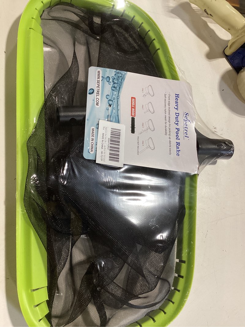 Condition photo showing New/Like New for sepetrel pool net,20 inch professional swimming pool leaf skimmer nets for cleaning with nylon deep bag,heavy duty aluminum frame & handle rake(pole not included) 20" fine nylon mesh