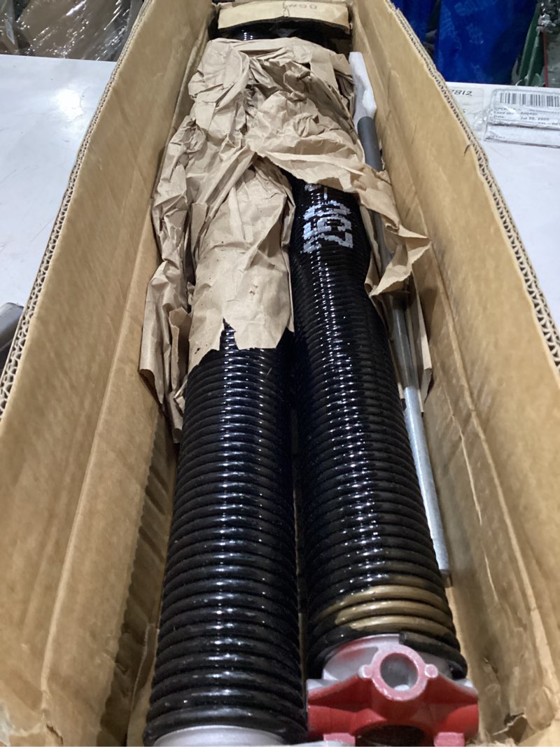 Condition photo showing New/Like New for garage door torsion spring set, pair of 2" electrophoresis coated garage door spring replacement with 2 non-slip winding bars and bearing, minimum 16000 cycles (.250x2x30")