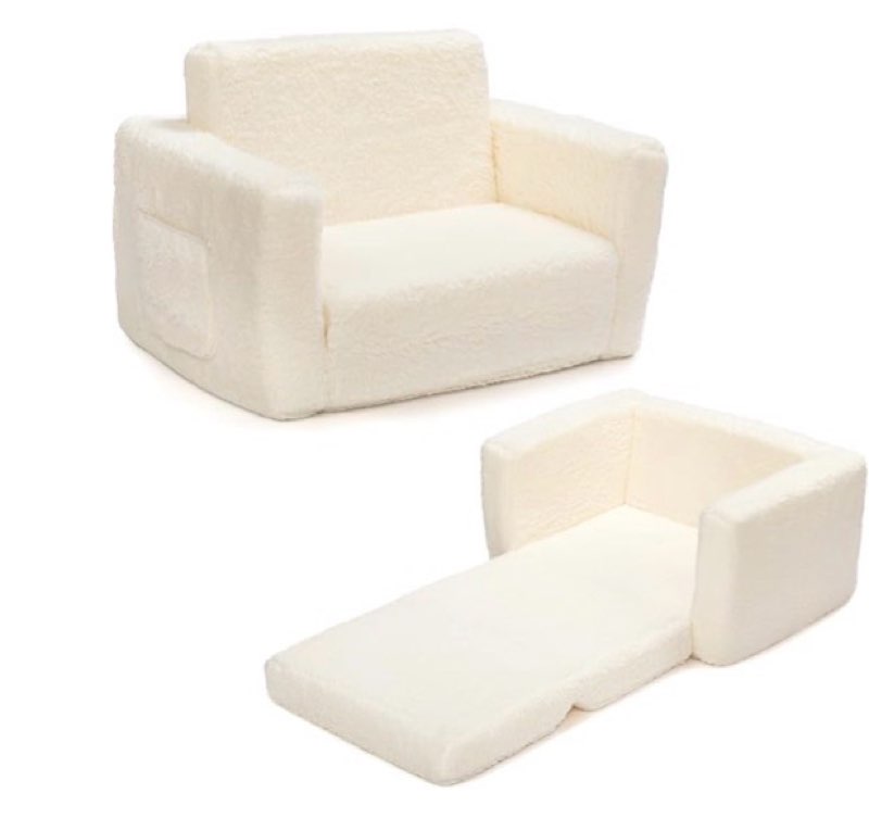 ALIMORDEN 2-in-1 Flip Out Cuddly Sherpa Kids Couch, Convertible Sofa to Lounger, Cream
