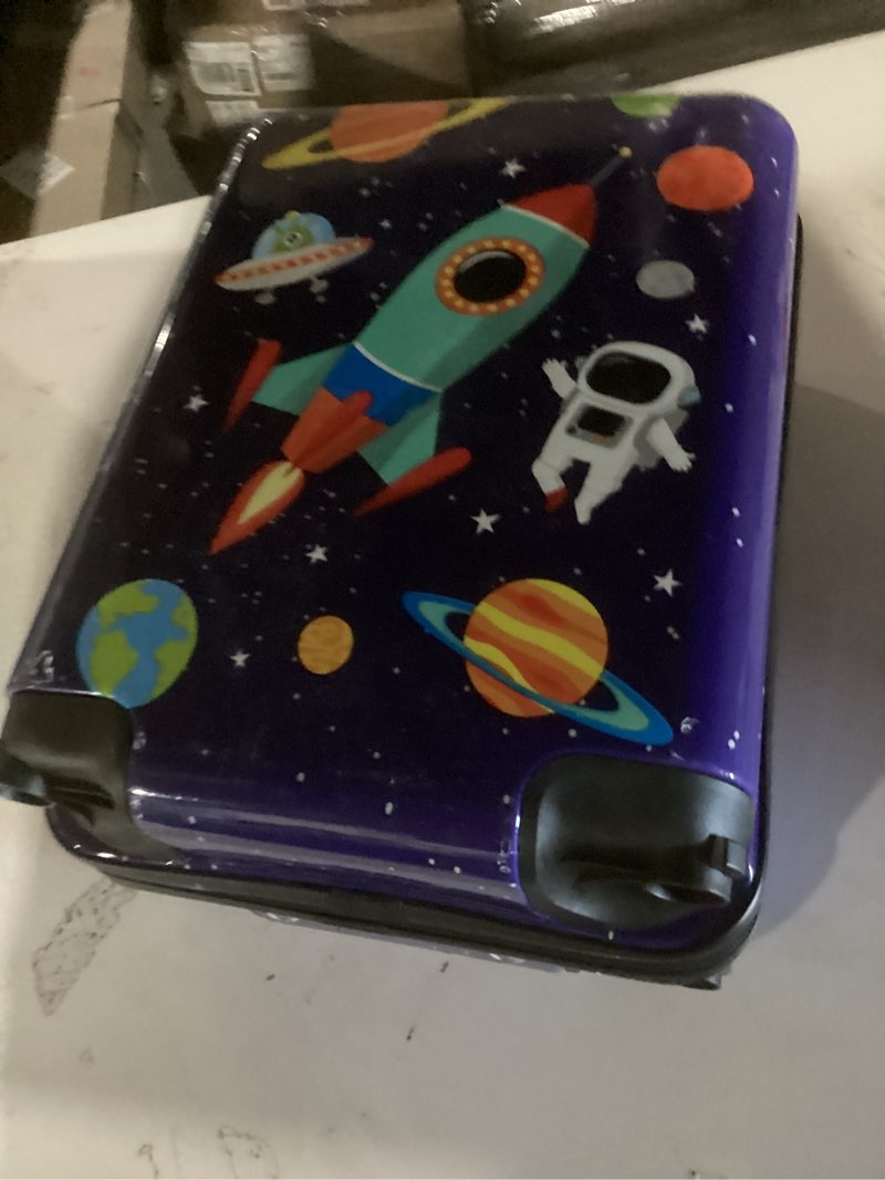 Condition photo showing Good Condition for honey joy kids luggage, 16” children rolling suitcase w/wheels & telescopic handle, hard shell lightweight travel luggage for toddlers, carry on luggage with wheels for boys girls(blue astronaut)