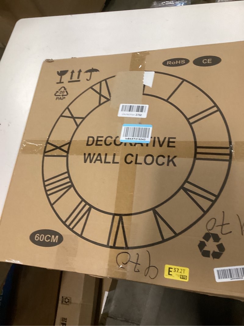 Condition photo showing New/Like New for LEIKE Large Wall Clocks for Living Room,Silent,Non Ticking,Battery Operated Oversized Vintage Round Modern Metal Wall Clock for Bedroom,Farmhouse,Office Home Decor-24 Inch(Black-Arabic Number) 24 IN Black Metal-arabic Number