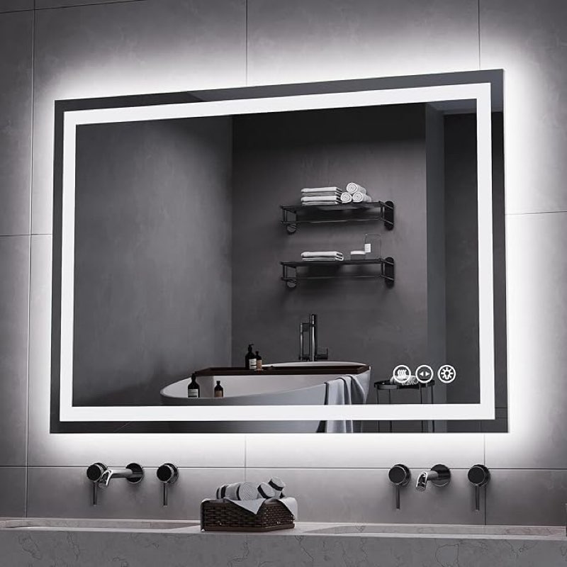 LED Bathroom Mirror 30x40 Inch Anti-Fog Bathroom Mirror with Lights, Wall Mounted Lighted Vanity Mirrors, Dimmable, Backlit + Front Lit, Smart Bathroom Vanity Mirror with 3 Colors Temperature