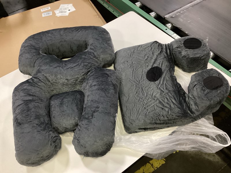 Condition photo showing As Is for zomaple face down chair after eye surgery – memory foam, washable cover, & ventilated design – facedown pillow for sleeping, bbl equipment, retinal & vitrectomy recovery velvet w/ gel packs grey