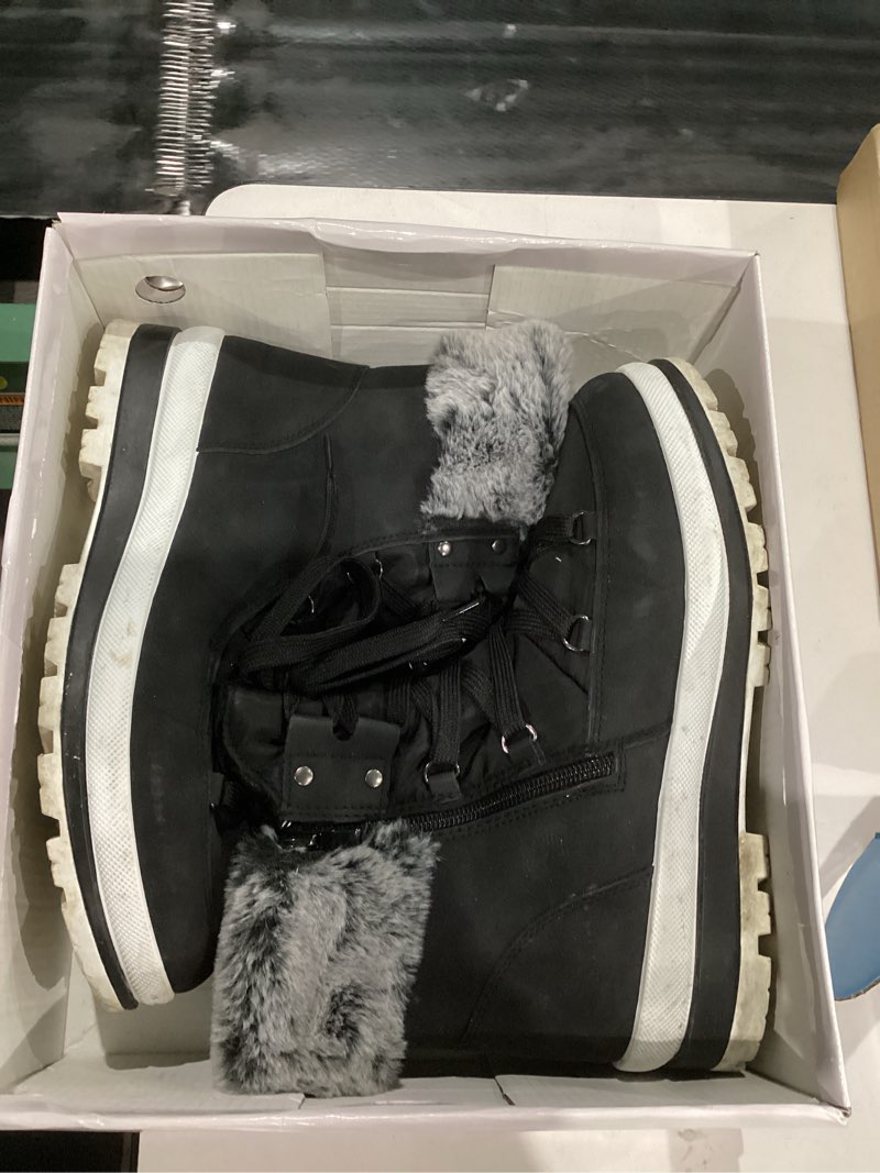 Condition photo showing Good Condition for NEEDS CLEANED hash bubbie Women's Fuzzy Mid-Calf Boots Lace up Snow Boots for women Non Slip Combat Boots Black Winter Boots White Combat Boots(Waterproof,Zipper) 9 Black
