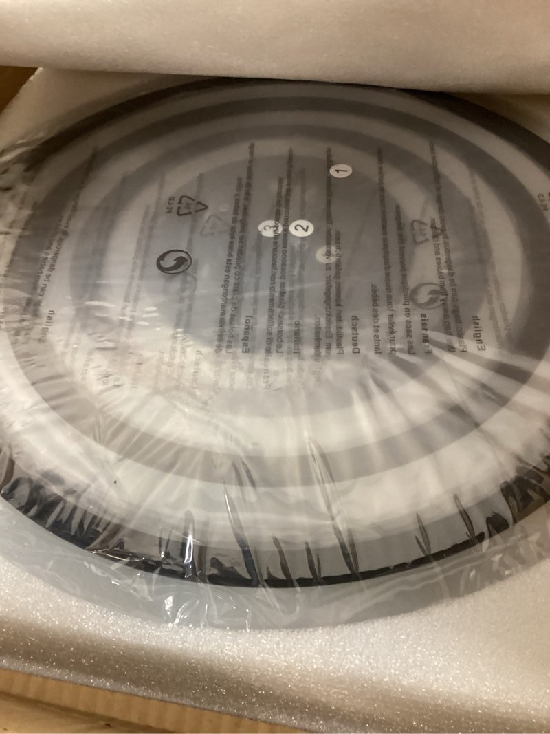 Condition photo showing New/Like New for modern ceiling light, 41.3'' dimmable led black flush mount ceiling lights with remote acrylic round ceiling lamp fixture for low ceiling bedroom living room dining room, 108w black, 8 rings