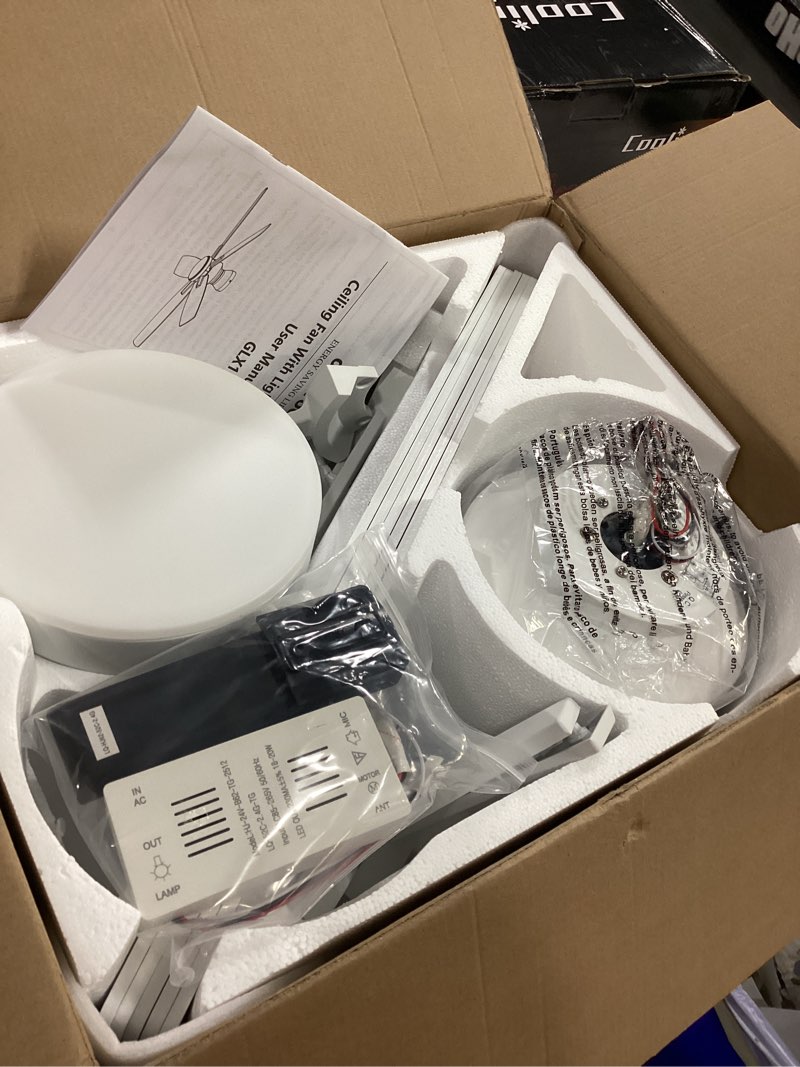 Condition photo showing Good Condition for Ohniyou Ceiling Fans with Lights, 52'' Low Profile Ceiling Fan with Light and Remote/APP Control, Modern Flush Mount Ceiling Fan for Indoor Bedroom Living Room, Dimmable, Qiuet DC Motor, White White 52 inch