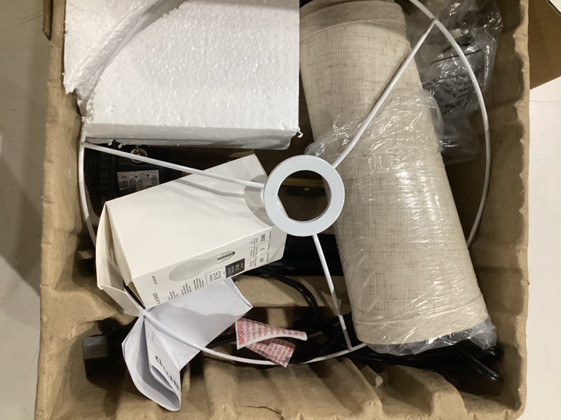 Condition photo showing Good Condition for floor lamps for living room & bedroom, 60\" modern tall standing lamp, 3cct | lamps for office, classroom, bedside, linen lampshade, pull chain switch, modern design, anti-glare lighting, easy assembly linen t-shades+blackgold pole