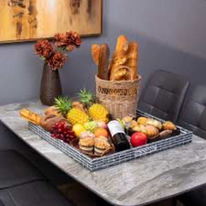 PEMAR Extra Large 20" Square Mother of Pearl Ottoman Tray with Insert Handles, Oversized Decorative 