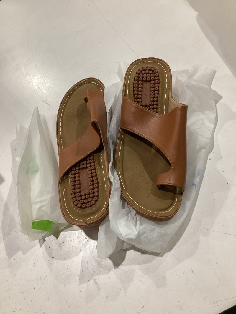 Condition photo showing New/Like New for aomigoct womens comfort wedge sandals: soft cushion & orthopedic for all-day walking - non-slip 1.96" heel for stability - for comfort seekers 7 brown