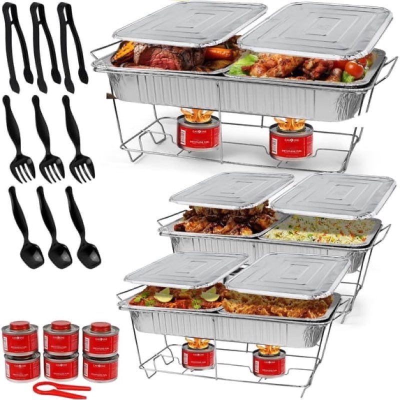 Large Full Size 33-Pcs Disposable Chaffing Buffet with-Covers, Utensils, Fuel Cans – Premium Chafing Dish Set for Events, Parties, Catering Complete Kit (with Racks)