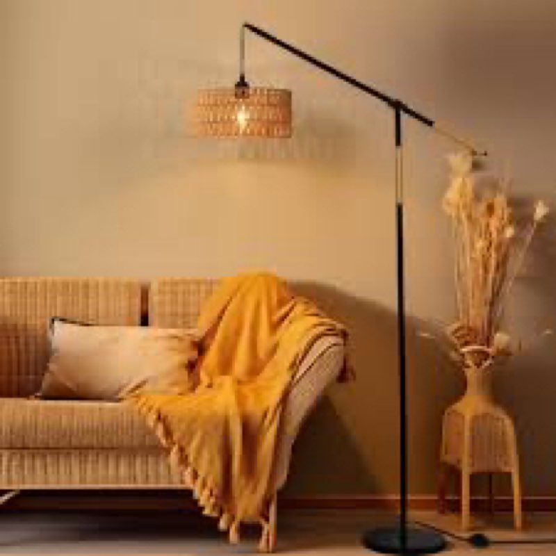 aarzo 68\" rattan arched/arc floor lamp incomplete 