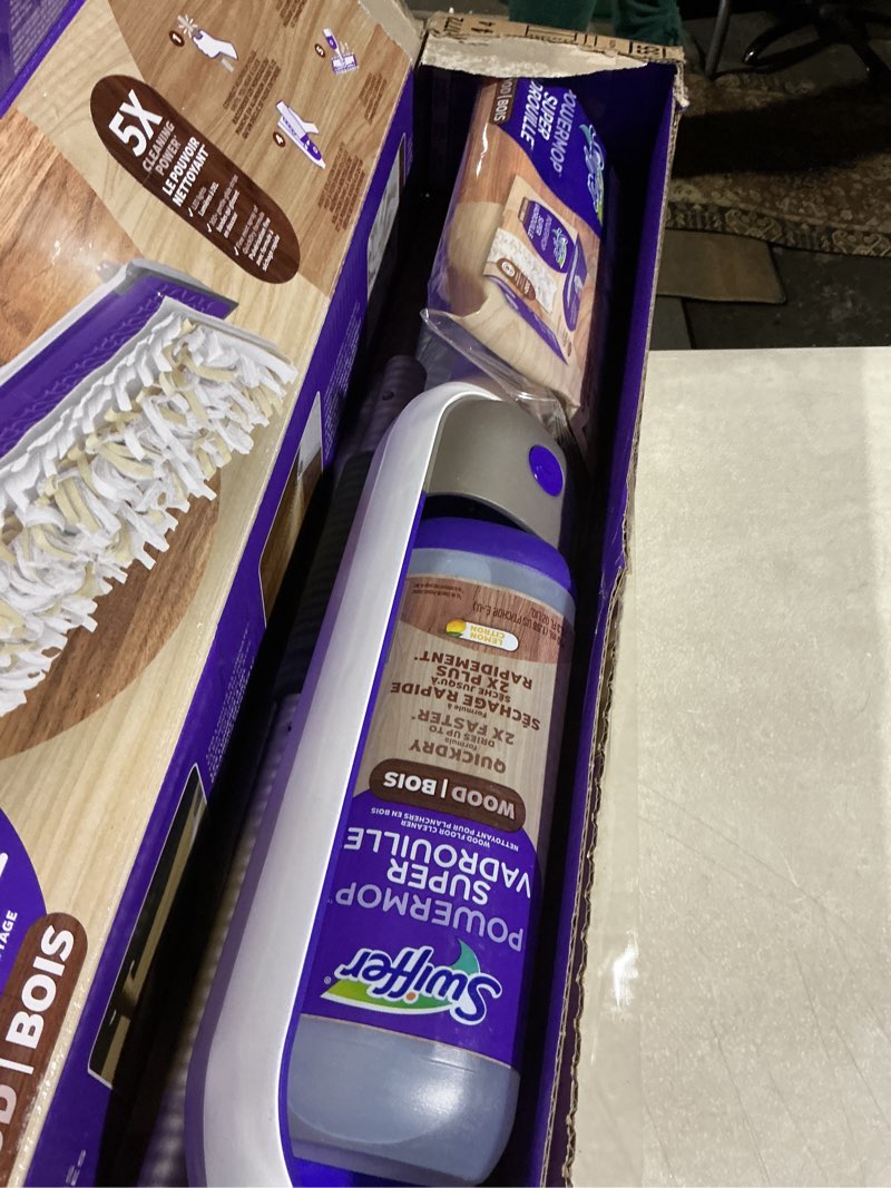 Condition photo showing As Is for Swiffer Power Mop Wood Mop Kit for Wood Floor Cleaning