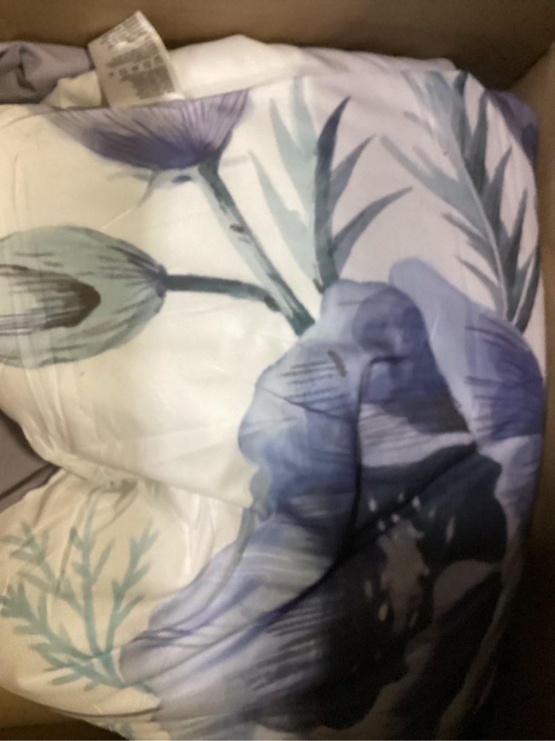 Condition photo showing Good Condition for luxudecor floral comforter set king size 7 piece, purple flower bed in a bag, elegant floral comforter with sheet set, soft microfiber bedding set for all season (purple, 104"x90") king size purple