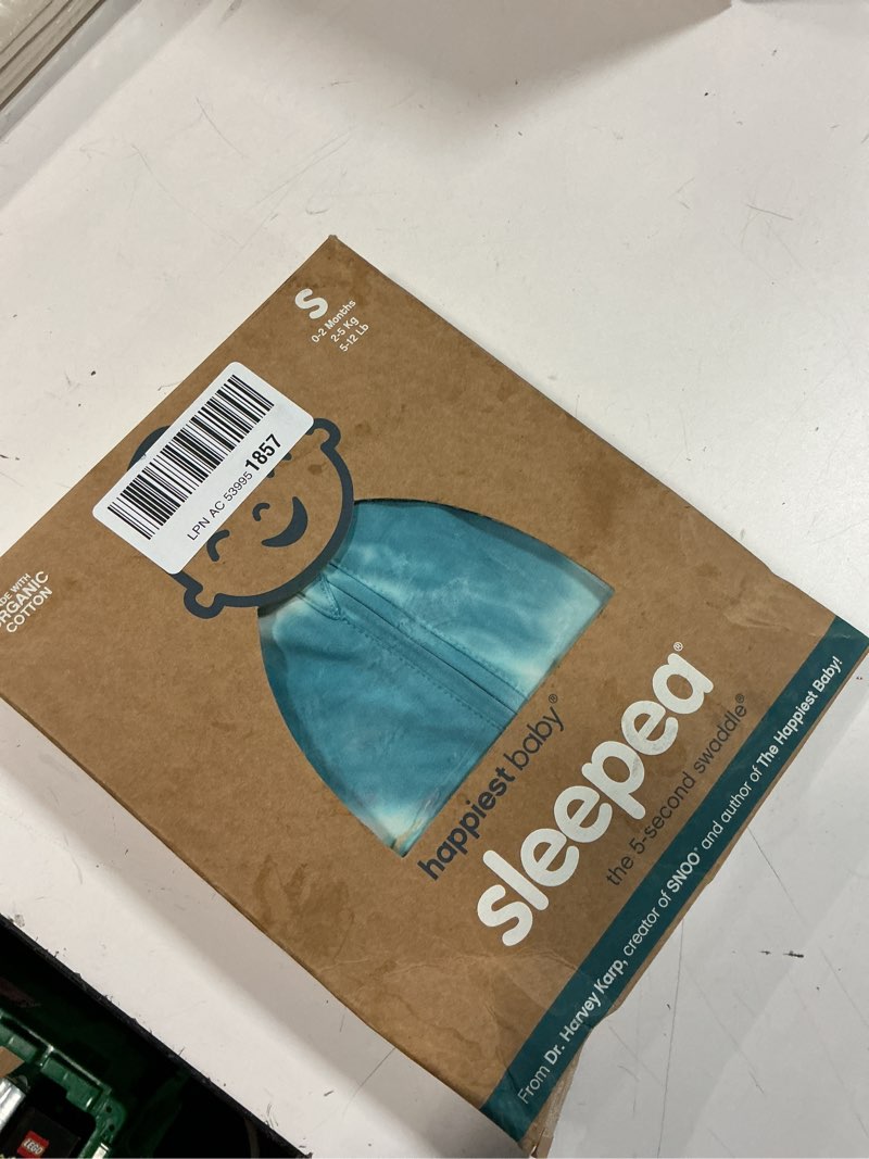 Condition photo showing New/Like New for happiest baby sleepea 5-second swaddle - 100% organic cotton baby swaddle blanket - doctor designed promotes healthy hip development (tie dye blue, small)