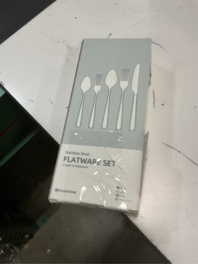 Condition photo showing New/Like New for kingstone mirror polish silverware set for 4, 20-piece 18/10 stainless steel flatware set, dishwasher safe cutlery set for wedding, home, restaurant, knives spoons and forks set 20-piece silver