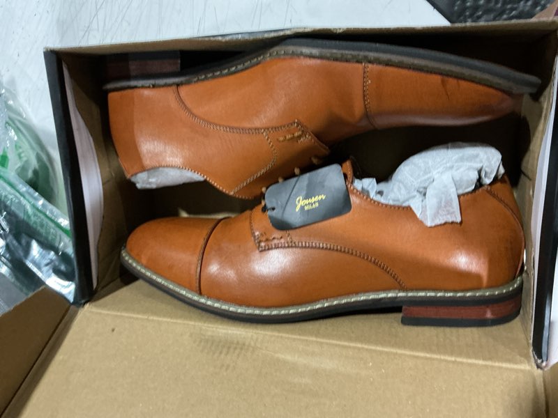 Condition photo showing Good Condition for jousen men's dress cap toe shoes wingtip brogue oxfords for men business formal derby shoes 10.5 wide 603-cap toe yellow brown